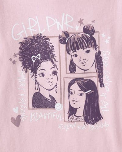 Girls Short Sleeve Girl Power Graphic Tee 2
