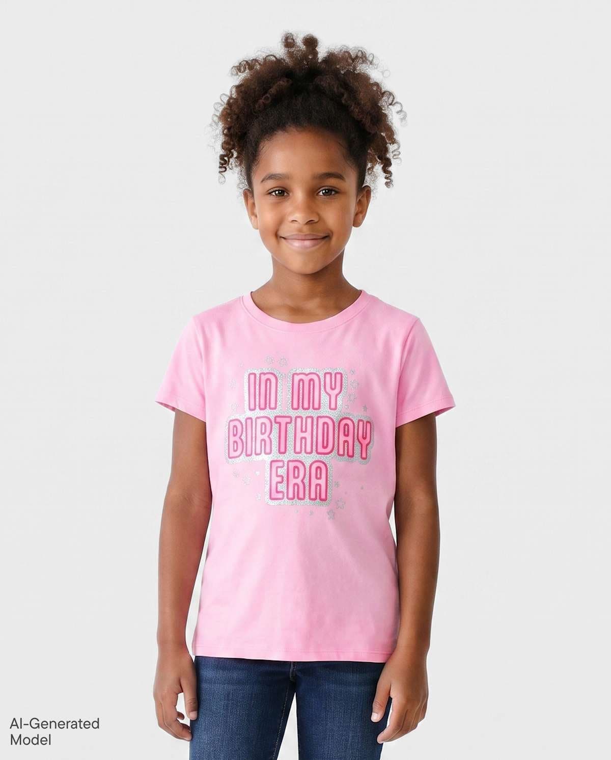 Girls Short Sleeve Glitter Birthday Era Graphic Tee