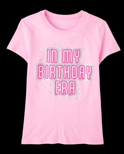 Girls Short Sleeve Glitter Birthday Era Graphic Tee 2