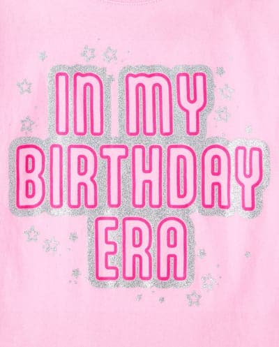 Girls Short Sleeve Glitter Birthday Era Graphic Tee 3