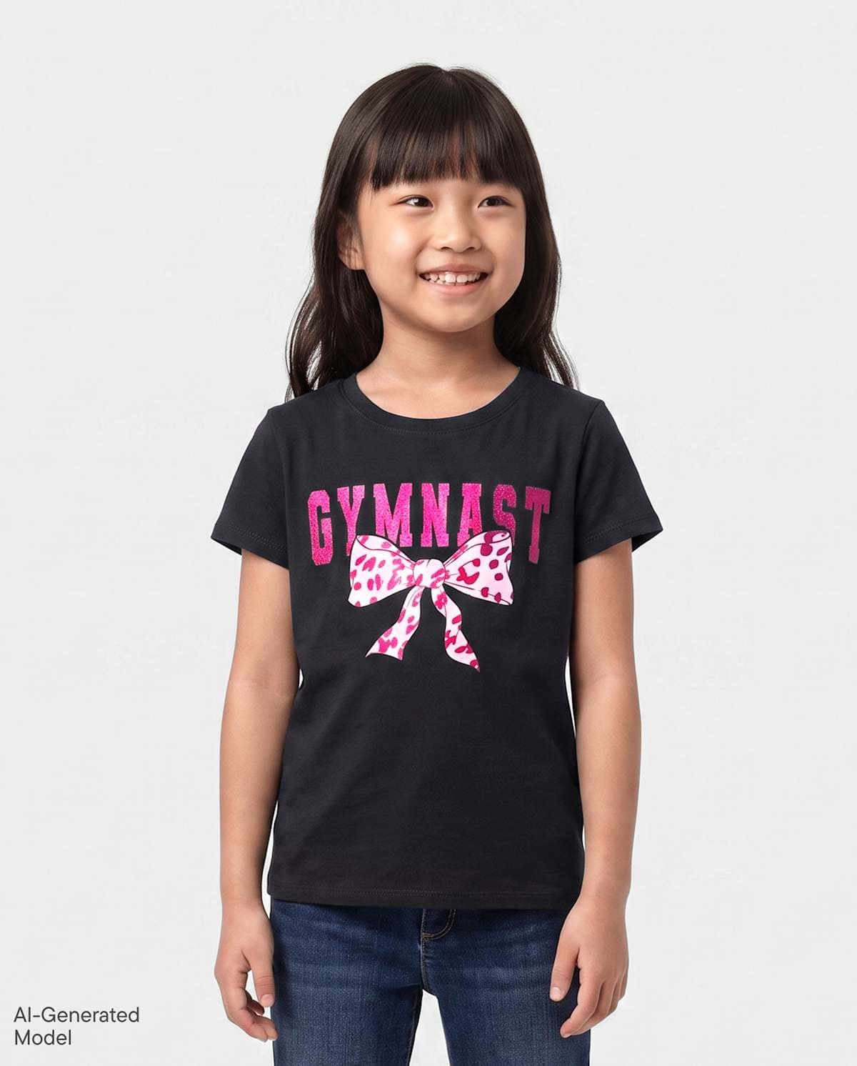 Girls Short Sleeve Gymnast Bow Graphic Tee