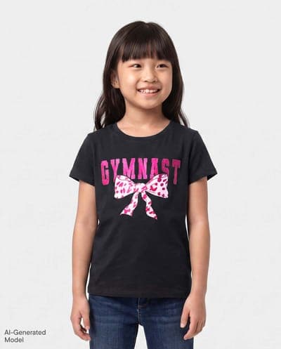 Girls Short Sleeve Gymnast Bow Graphic Tee 1