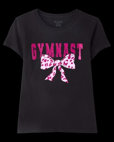 Girls Short Sleeve Gymnast Bow Graphic Tee 2