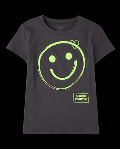 Girls Short Sleeve Happy Face Graphic Tee 1