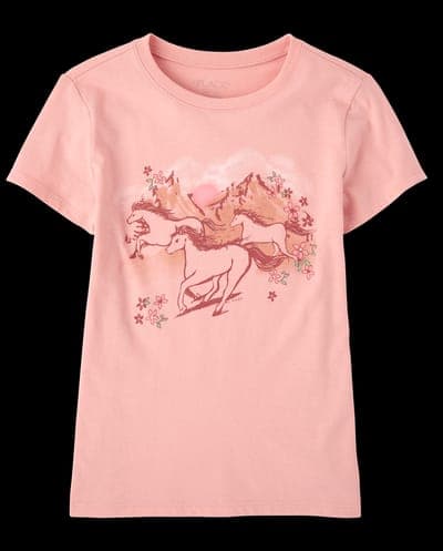 Girls Short Sleeve Horses Graphic Tee 2