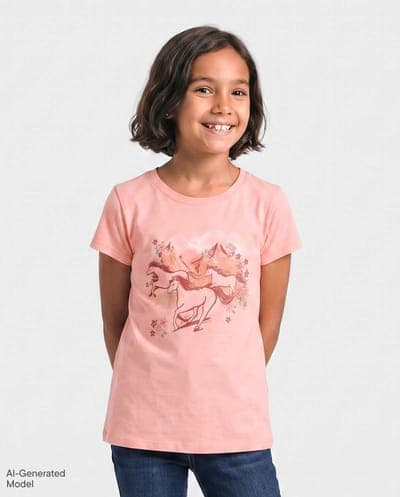 Girls Short Sleeve Horses Graphic Tee 1