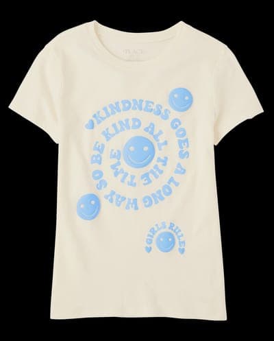 Girls Short Sleeve Kindness Happy Face Graphic Tee 2