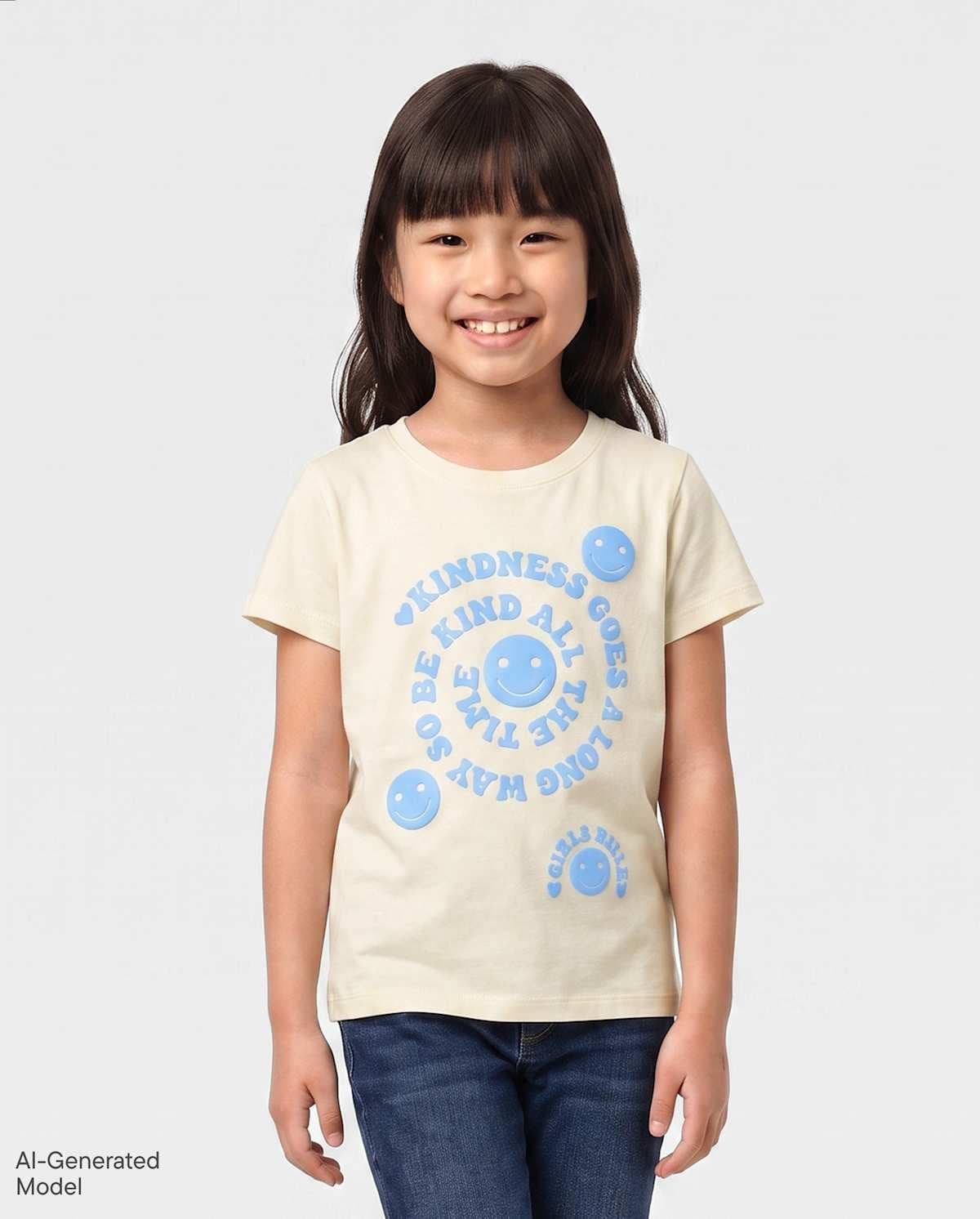 Girls Short Sleeve Kindness Happy Face Graphic Tee