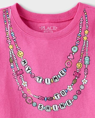 Girls Short Sleeve Necklaces Graphic Tee 2