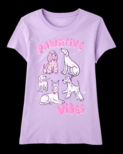 Girls Short Sleeve Pawsitive Vibes Graphic Tee 2