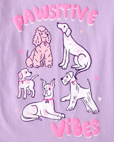 Girls Short Sleeve Pawsitive Vibes Graphic Tee 3