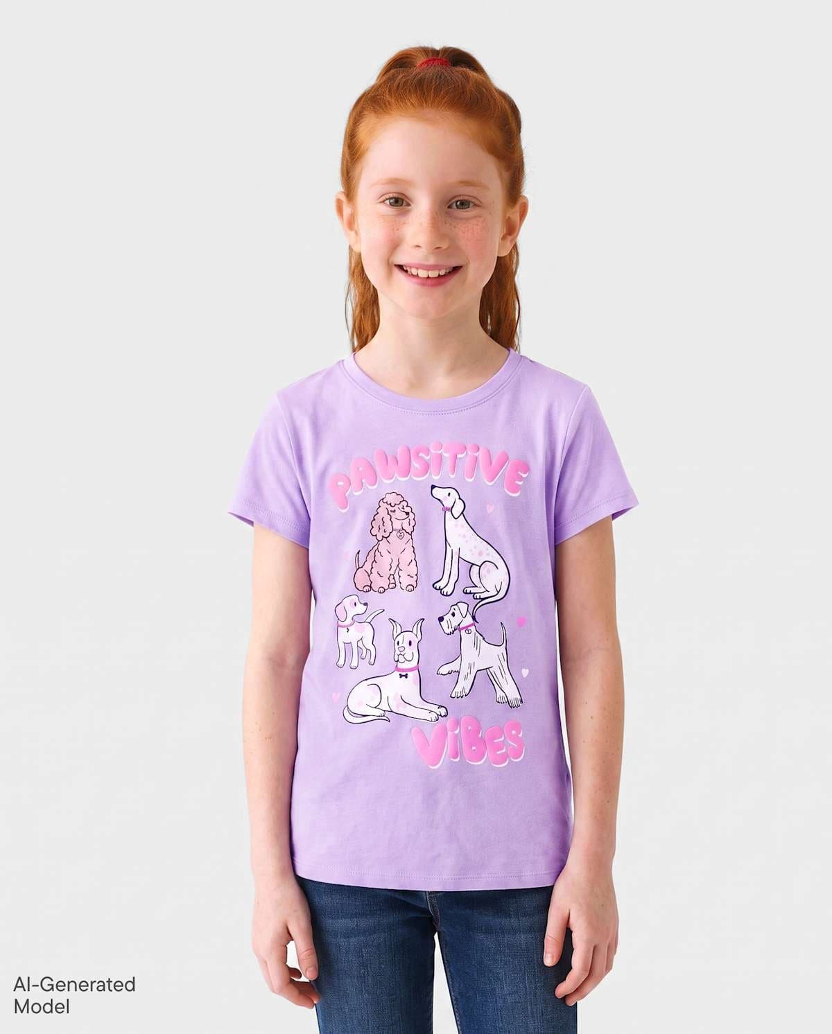 Girls Short Sleeve Pawsitive Vibes Graphic Tee
