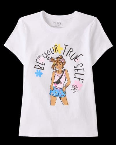 Girls Short Sleeve Positive Words Graphic Tee (WHITE) 1