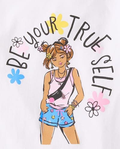 Girls Short Sleeve Positive Words Graphic Tee (WHITE) 2