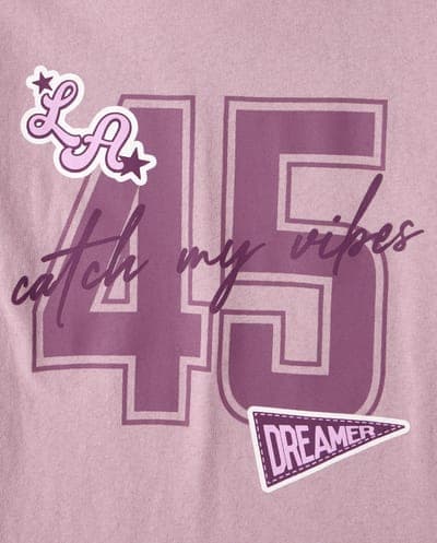 Girls Short Sleeve School Catch My Vibes Varsity Graphic Tee 3