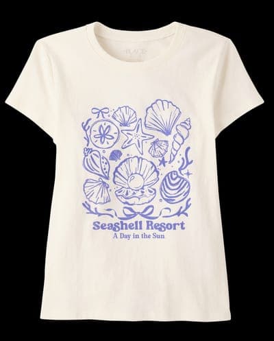Girls Short Sleeve Seashells Graphic Tee 1