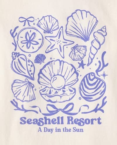 Girls Short Sleeve Seashells Graphic Tee 2