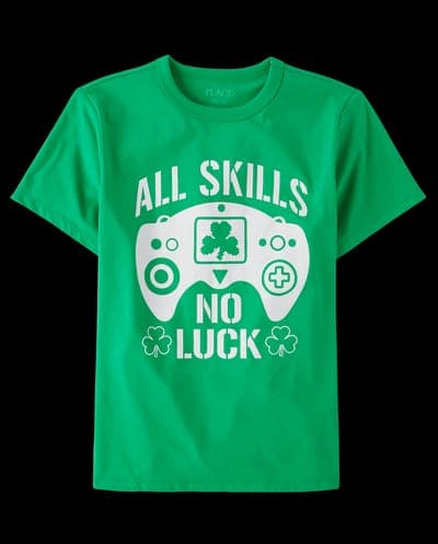 Boys Short Sleeve All Skills St. Patrick's Day Gamer Graphic Tee 1