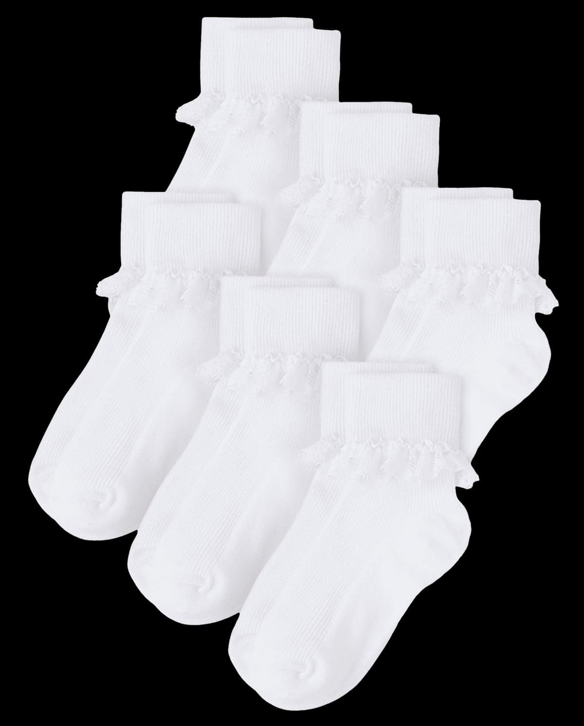 Girls Lace Turn Cuff Socks 6-Pack