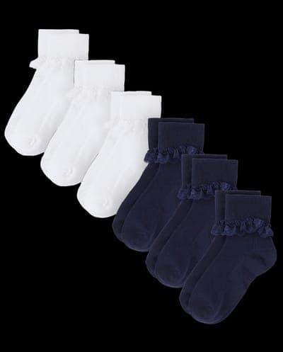 Girls Lace Turn Cuff Socks 6-Pack 5