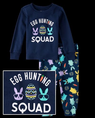 Baby And Toddler Boys Matching Family Easter Long Sleeve Egg Hunting Squad Snug Fit Cotton Pajamas 1