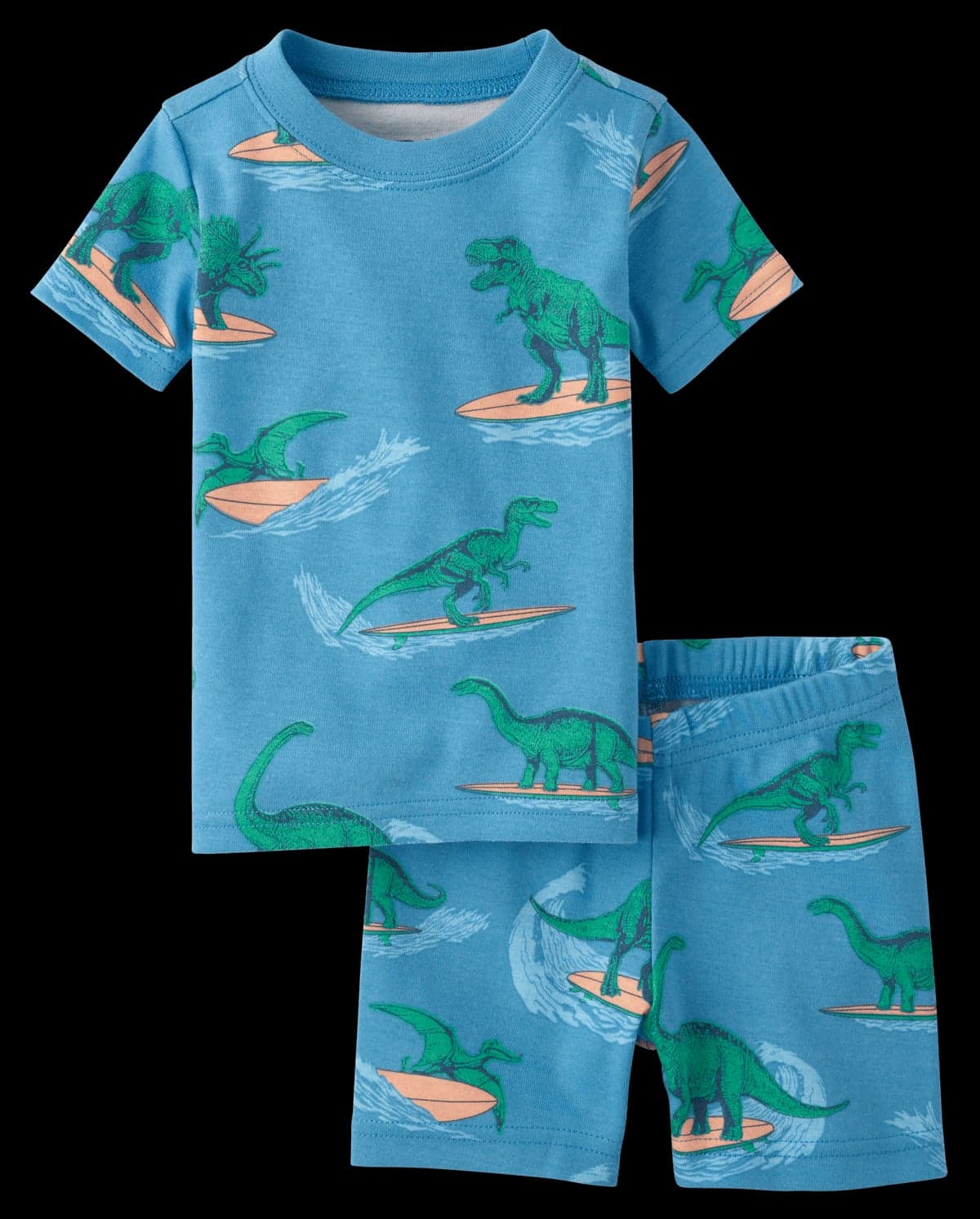 Baby And Toddler Boys Short Sleeve Surfing Dino Snug Fit Cotton Pajamas