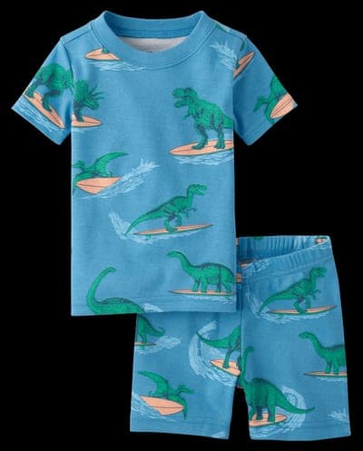 Baby And Toddler Boys Short Sleeve Surfing Dino Snug Fit Cotton Pajamas 1