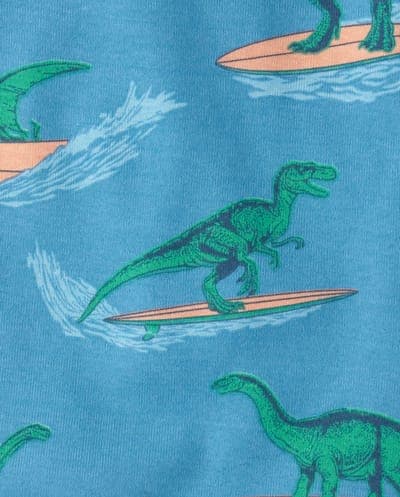 Baby And Toddler Boys Short Sleeve Surfing Dino Snug Fit Cotton Pajamas 2