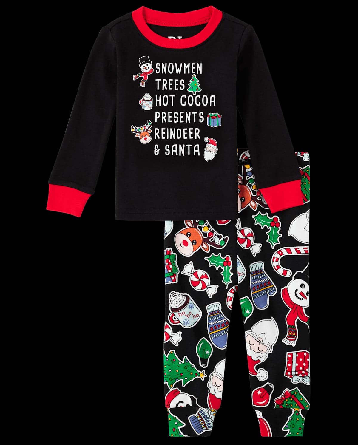 Baby And Toddler Christmas Long Sleeve Holiday Words Snug Fit Cotton Pajamas