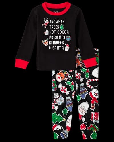 Baby And Toddler Christmas Long Sleeve Holiday Words Snug Fit Cotton Pajamas 1