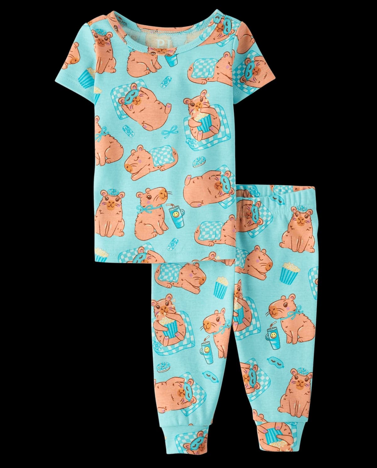 Baby And Toddler Girls Short Sleeve Capybara Snug Fit Cotton Pajamas
