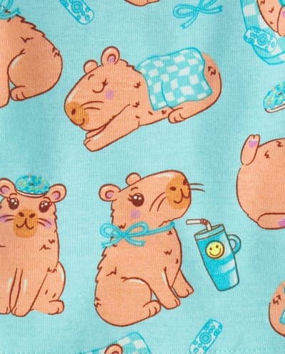 Baby And Toddler Girls Short Sleeve Capybara Snug Fit Cotton Pajamas 2