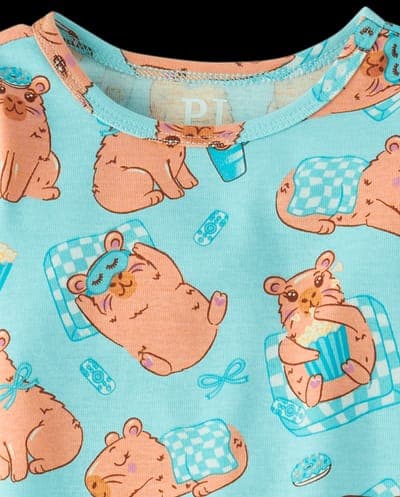 Baby And Toddler Girls Short Sleeve Capybara Snug Fit Cotton Pajamas 4