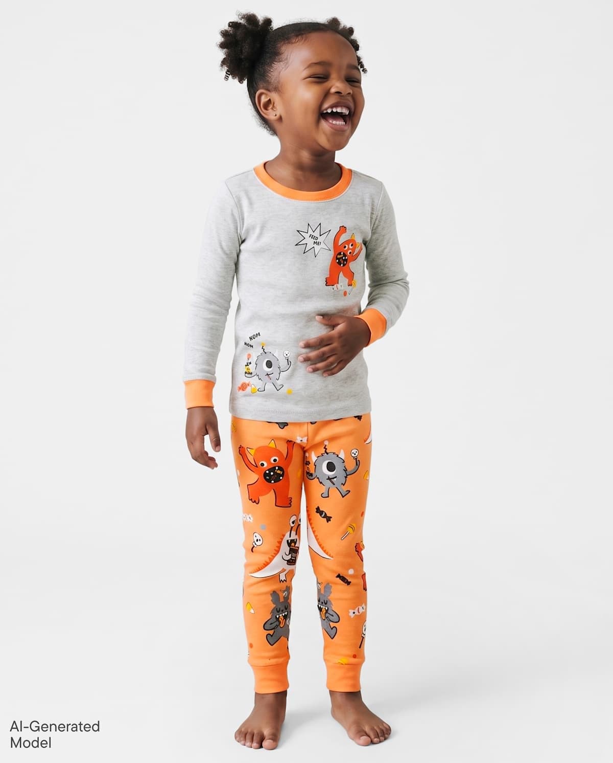 Baby And Toddler Glow In The Dark Halloween Long Sleeve Candy Monster Snug Fit Cotton Pajamas