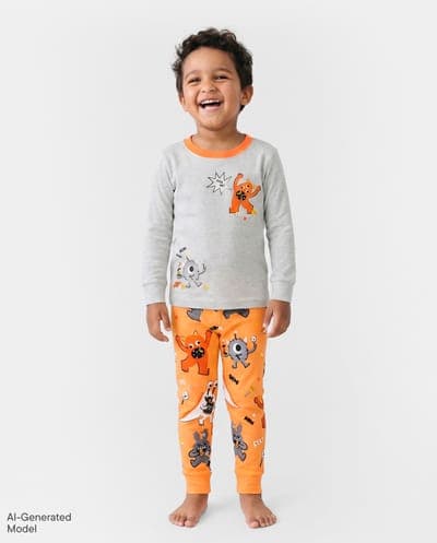 Baby And Toddler Glow In The Dark Halloween Long Sleeve Candy Monster Snug Fit Cotton Pajamas 2