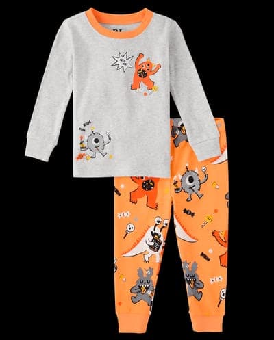 Baby And Toddler Glow In The Dark Halloween Long Sleeve Candy Monster Snug Fit Cotton Pajamas 3