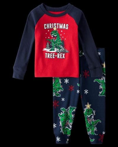 Baby And Toddler Matching Family Christmas Glow In The Dark Long Raglan Sleeve Christmas Tree-Rex Snug Fit Cotton Pajama 1