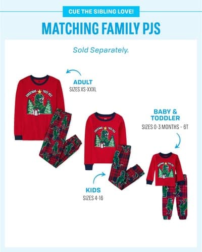 Baby And Toddler Matching Family Christmas Glow In The Dark Long Raglan Sleeve Christmas Tree-Rex Snug Fit Cotton Pajama 2