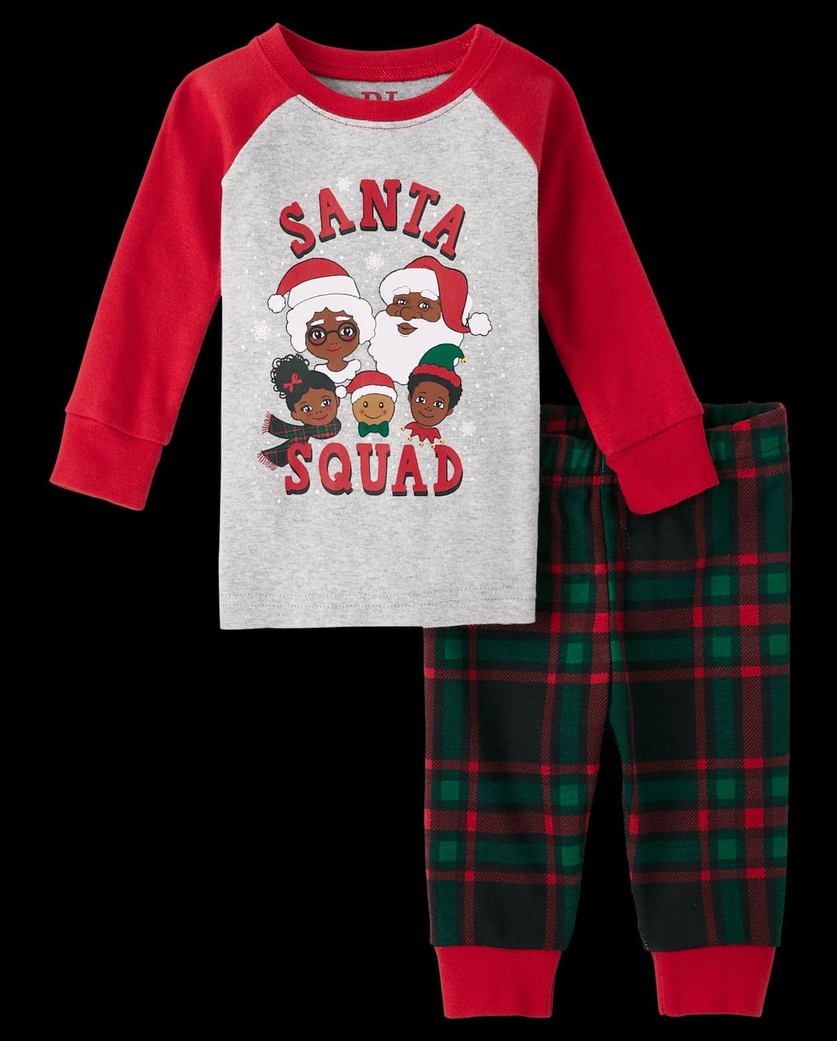 Baby And Toddler Matching Family Christmas Long Raglan Sleeve Santa Squad Snug Fit Cotton Pajamas