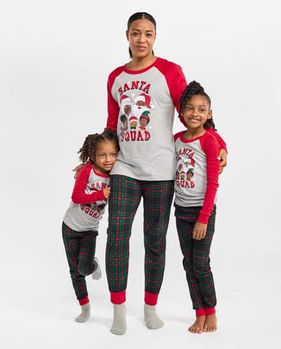 Baby And Toddler Matching Family Christmas Long Raglan Sleeve Santa Squad Snug Fit Cotton Pajamas 3