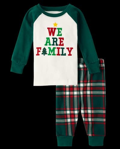 Baby And Toddler Matching Family Christmas Long Raglan Sleeve We Are Family Snug Fit Cotton Pajamas 1