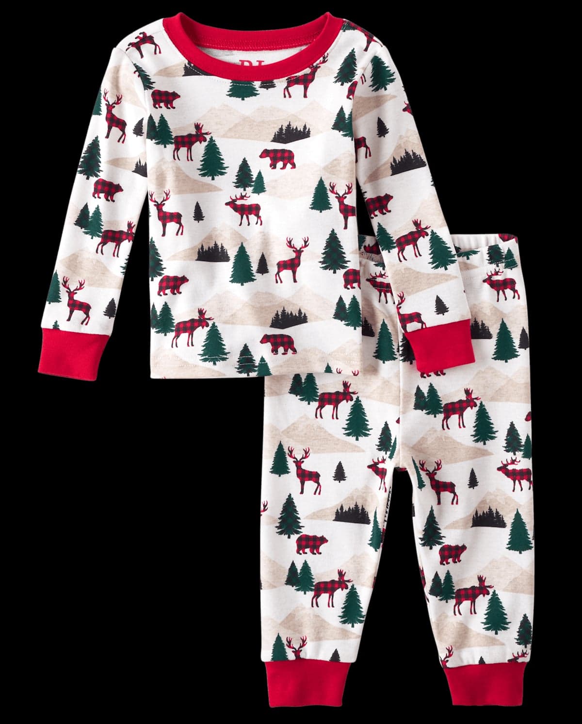 Baby And Toddler Matching Family Christmas Long Sleeve Mountain Print Snug Fit Cotton Pajamas