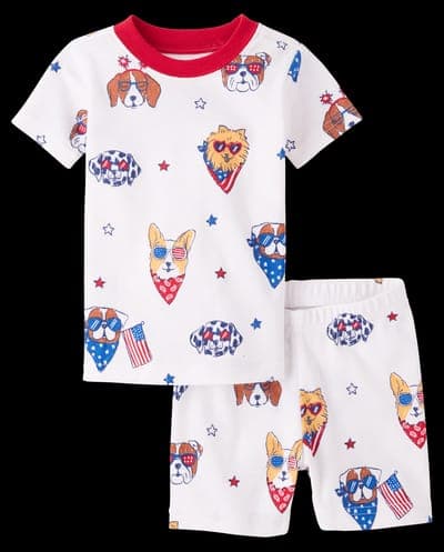 Baby And Toddler Short Sleeve Americana Dogs Snug Fit Cotton Pajamas 1