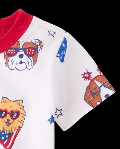 Baby And Toddler Short Sleeve Americana Dogs Snug Fit Cotton Pajamas 3