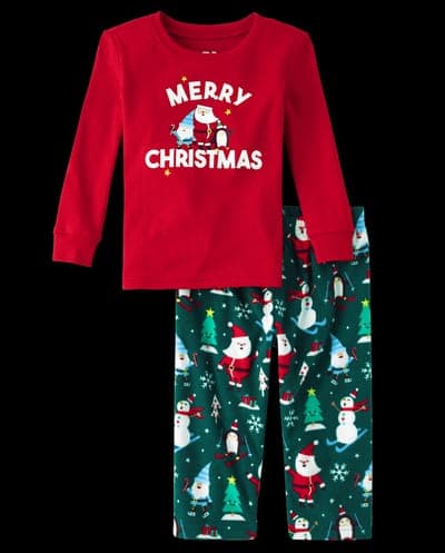 Toddler Matching Family Merry Christmas Long Sleeve Cotton And Microfleece Pajamas 1