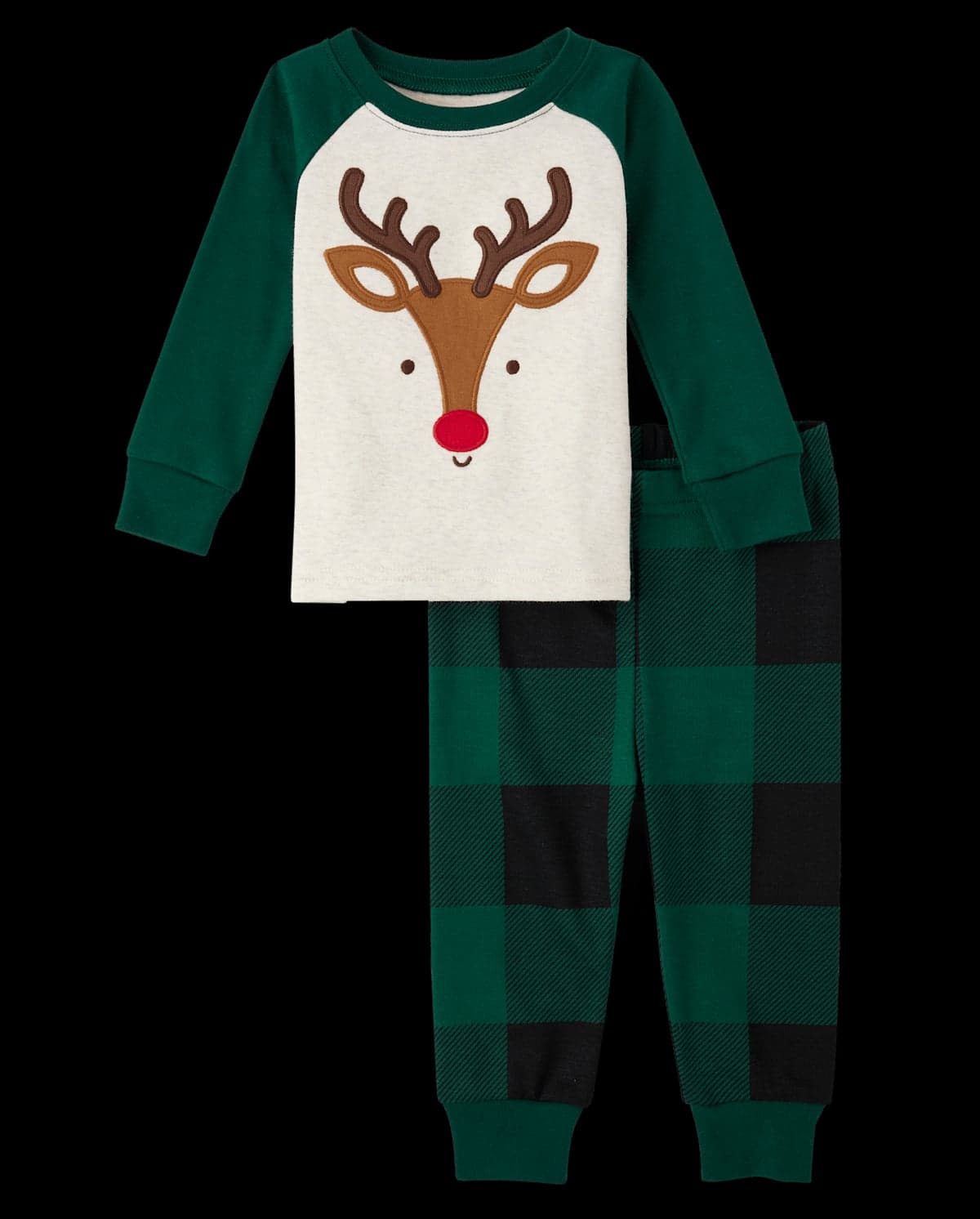 Baby And Toddler Christmas Long Raglan Sleeve Reindeer Face Snug Fit Cotton Pajamas