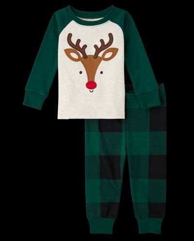 Baby And Toddler Christmas Long Raglan Sleeve Reindeer Face Snug Fit Cotton Pajamas 1