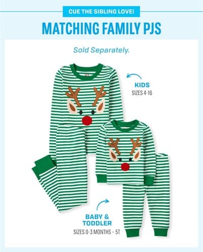 Baby And Toddler Christmas Long Sleeve Striped Reindeer Snug Fit Cotton Pajamas 3