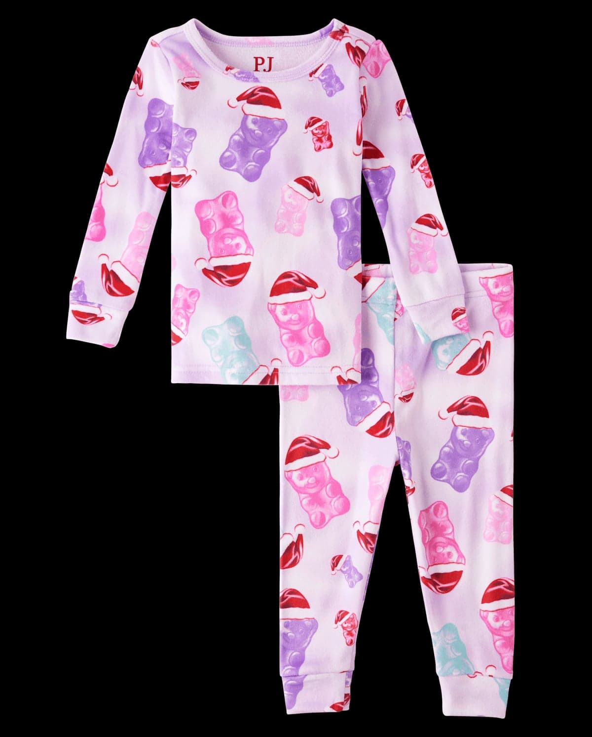Baby And Toddler Girls Long Sleeve Santa Candy Bear Velour Pajamas