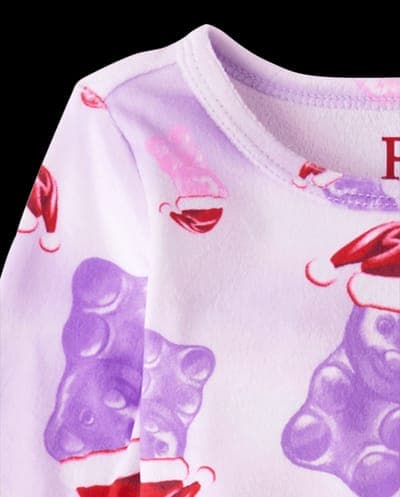 Baby And Toddler Girls Long Sleeve Santa Candy Bear Velour Pajamas 3